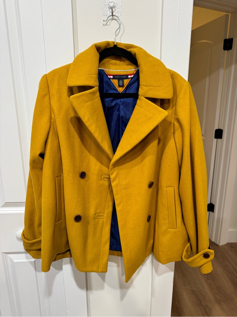 Tommy Hilfiger Double-Breasted Mustard Peacoat